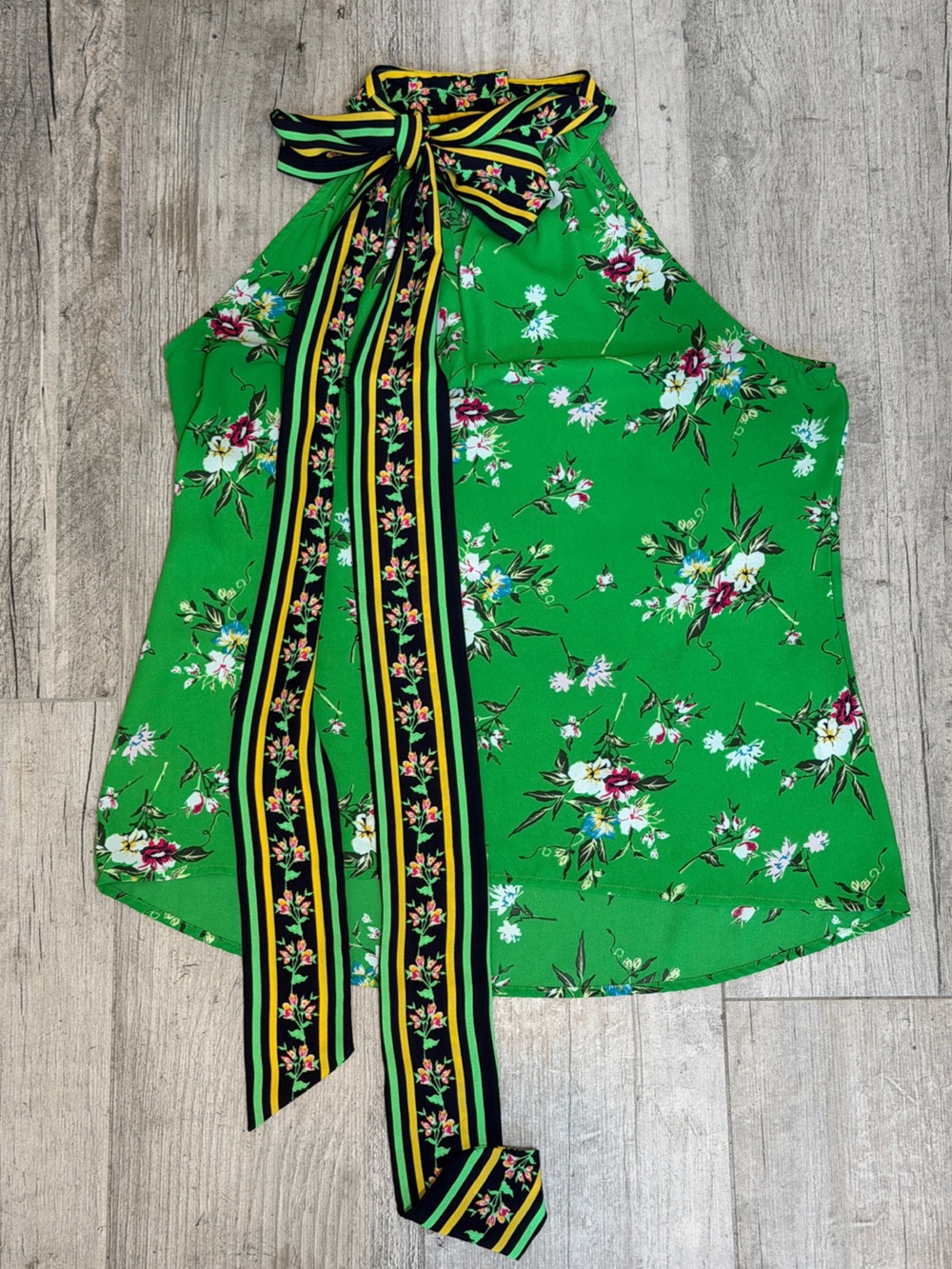 7th Avenue New York & Company Floral Halter Bow Sleeveless Blouse Sz S